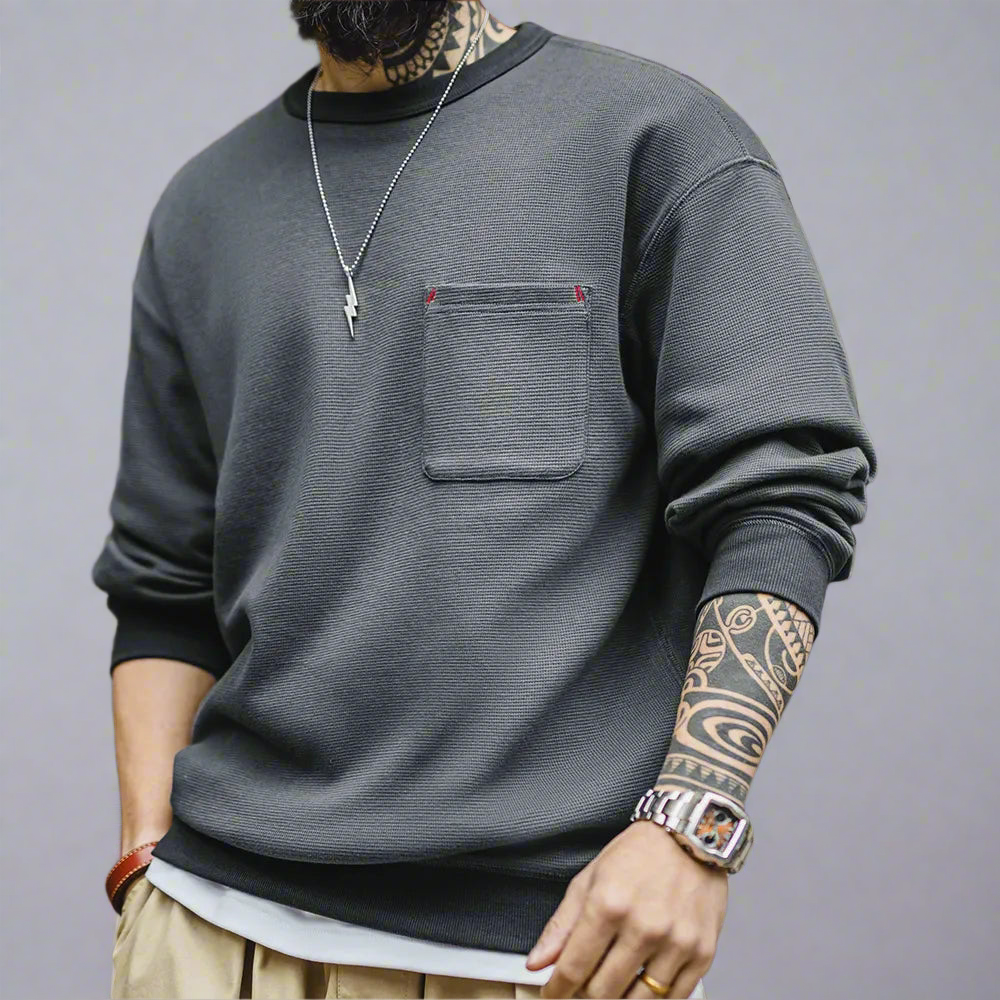 Waffle Knit Pocket Crewneck