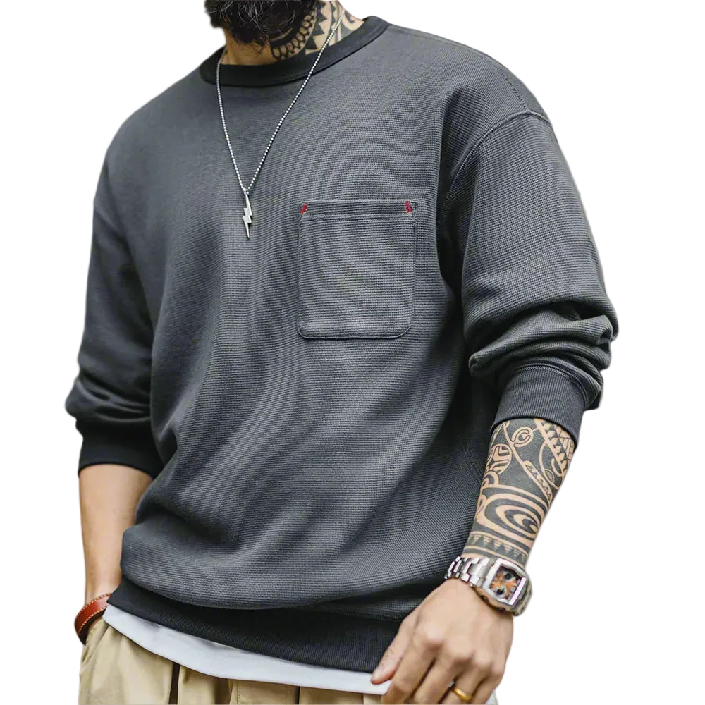 Waffle Knit Pocket Crewneck