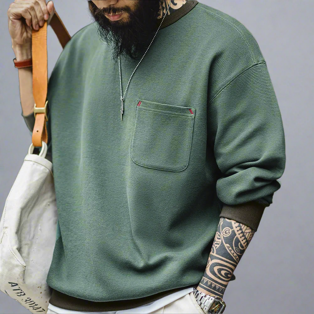 Waffle Knit Pocket Crewneck