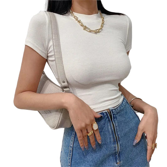 Short Sleeve Low-Turtleneck Top