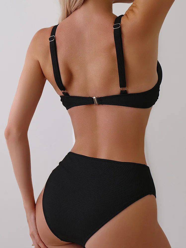 Front Twist High Waist Bikini Set