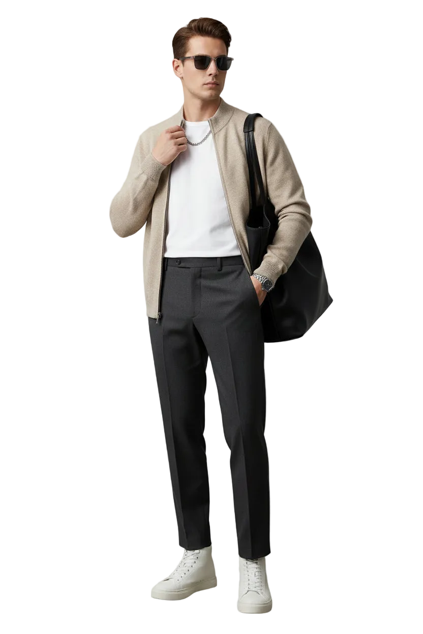 Men's Lightweight Mock Collar Cardigan Zip-Up