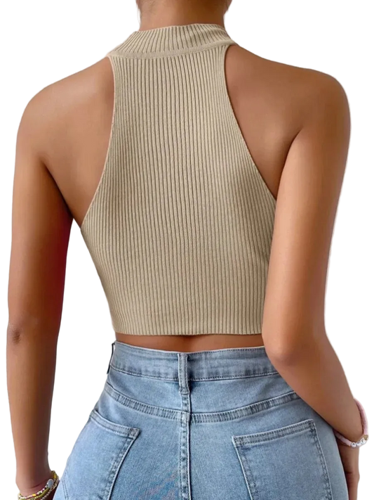 Sleeveless Ribbed Turtleneck Crop Top
