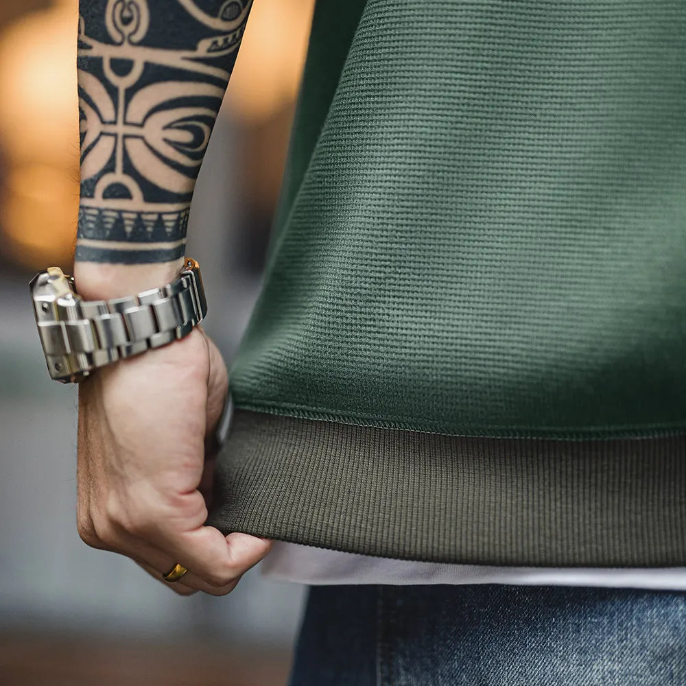Waffle Knit Pocket Crewneck