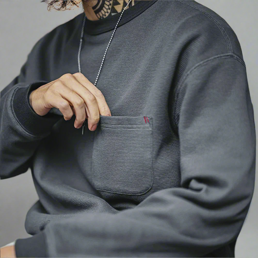 Waffle Knit Pocket Crewneck