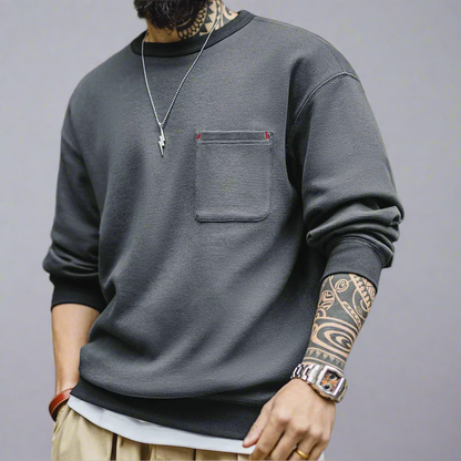 Waffle Knit Pocket Crewneck