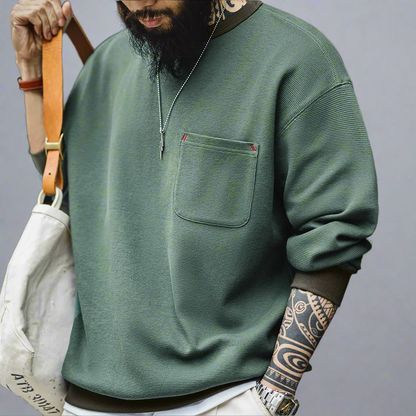 Waffle Knit Pocket Crewneck