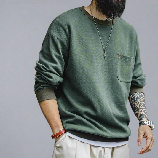 Waffle Knit Pocket Crewneck