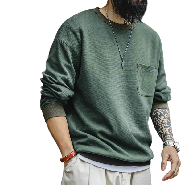 Waffle Knit Pocket Crewneck