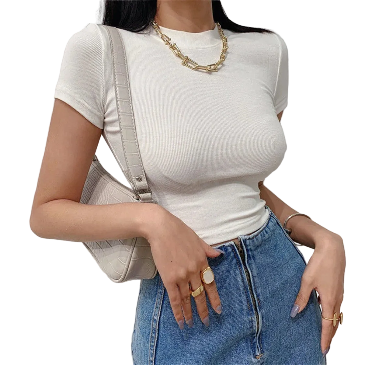 Short Sleeve Low-Turtleneck Top
