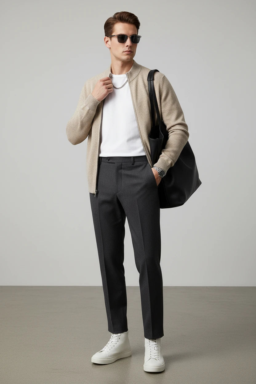 Men's Lightweight Mock Collar Cardigan Zip-Up