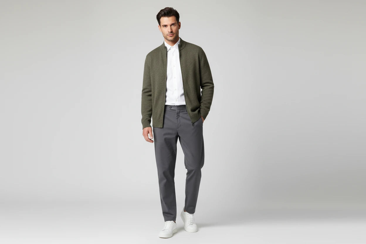 Men's Lightweight Mock Collar Cardigan Zip-Up