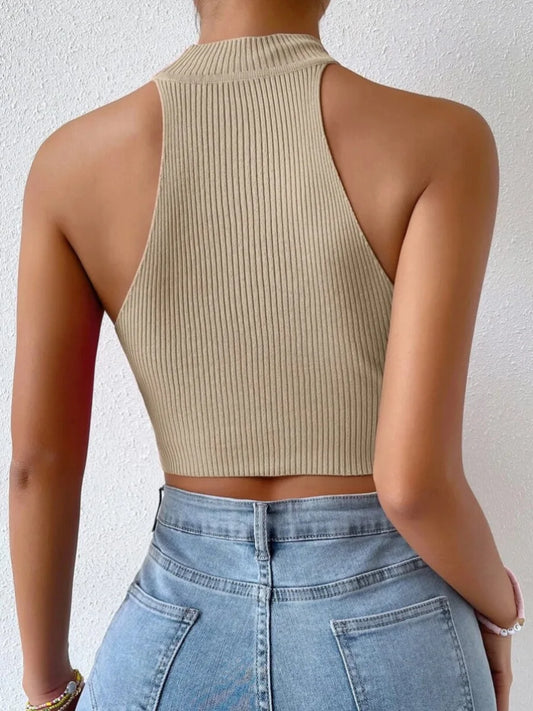 Sleeveless Ribbed Turtleneck Crop Top