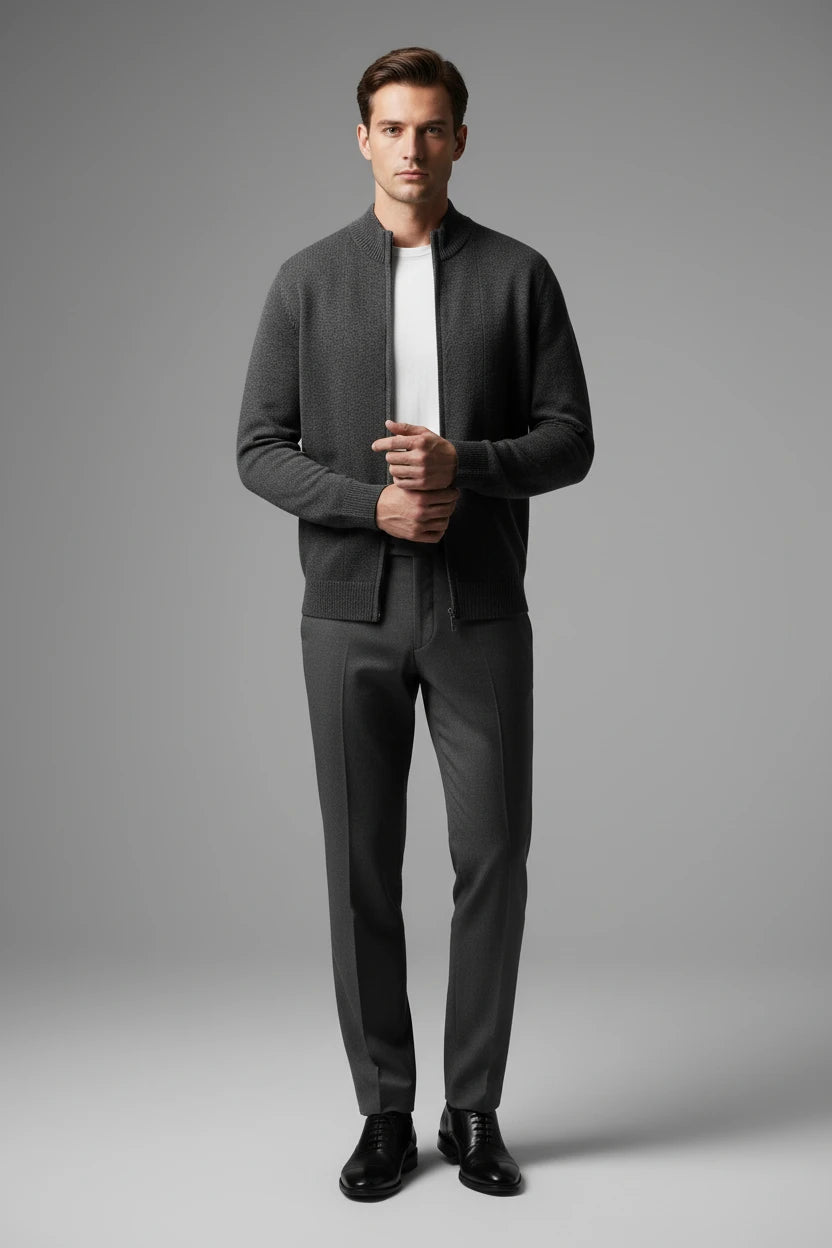 Men's Lightweight Mock Collar Cardigan Zip-Up