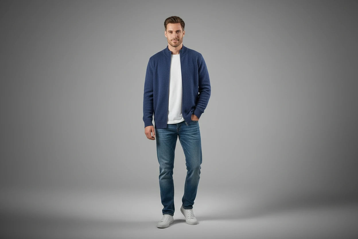 Men's Lightweight Mock Collar Cardigan Zip-Up