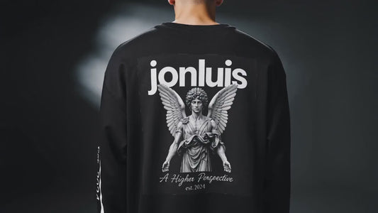 Angel Graphic Crewneck Sweatshirt — "jonluis" Vintage Statue Design
